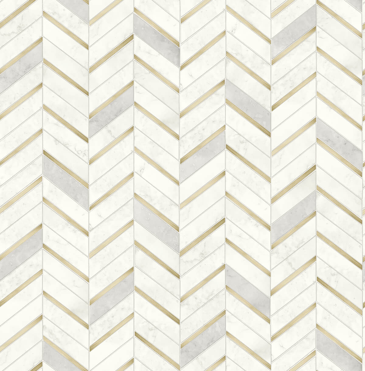 NextWall Chevron Marble Tile Metallic Gold & Pearl Gray Wallpaper NW39205