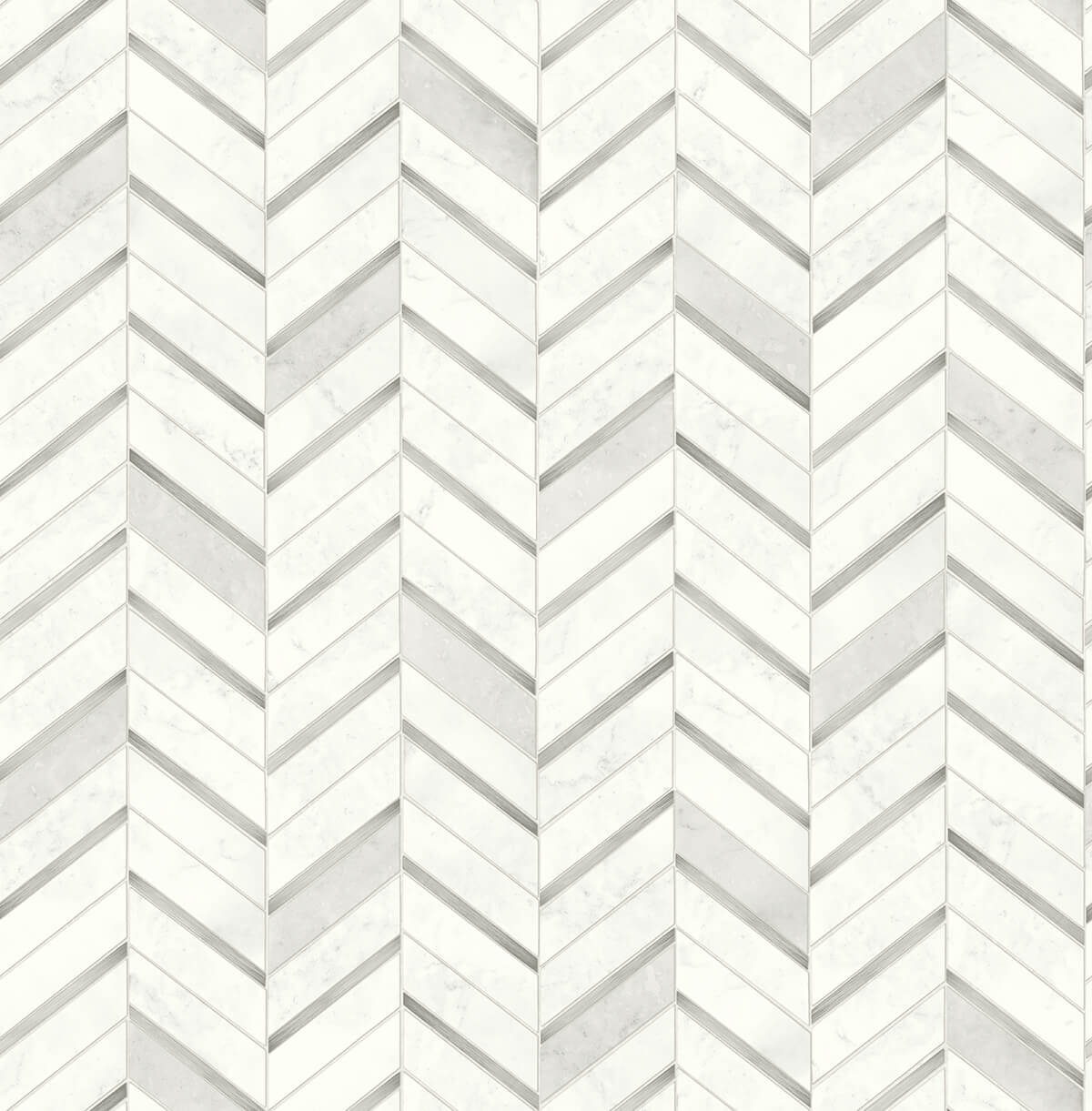 NextWall Chevron Marble Tile Metallic Silver & Pearl Gray Wallpaper NW39208