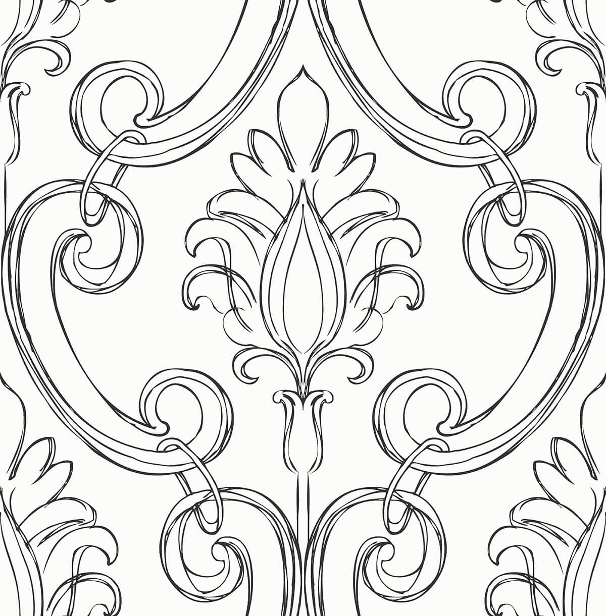 NextWall Sketched Damask Ebony Wallpaper NW39400