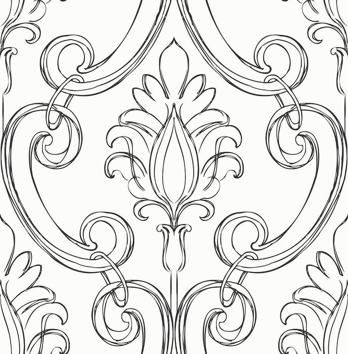 NextWall Sketched Damask Ebony Wallpaper Sample NW39400