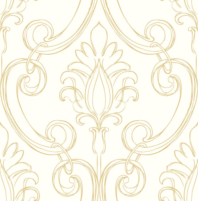 NextWall Sketched Damask Metallic Gold Wallpaper Sample NW39405