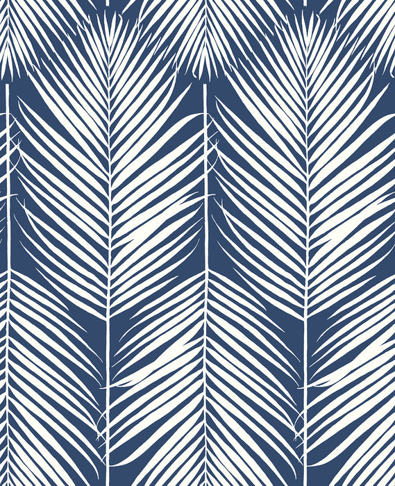 NextWall Palm Silhouette Coastal Blue Wallpaper NW39802