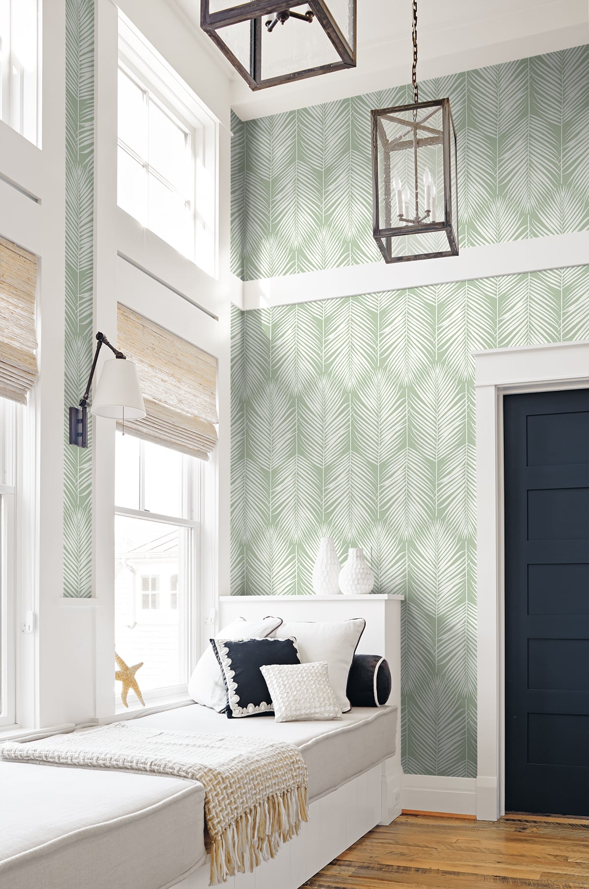 NextWall Palm Silhouette Pastel Green Wallpaper NW39804