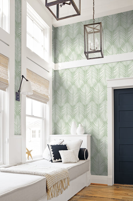 NextWall Palm Silhouette Pastel Green Wallpaper Sample NW39804