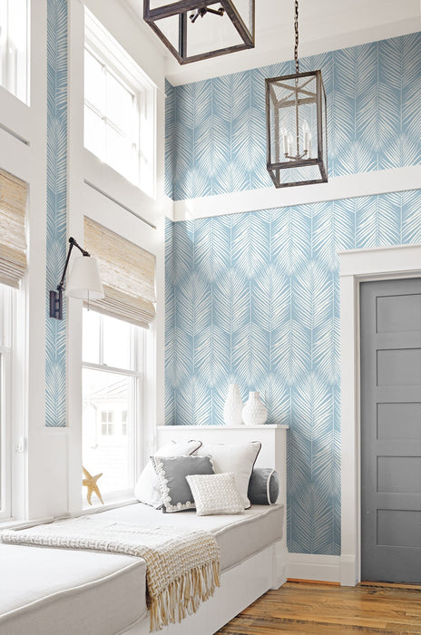 NextWall Palm Silhouette Hampton Blue Wallpaper NW39812