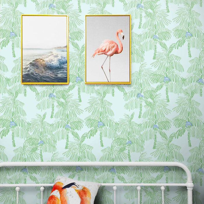 NextWall Palm Beach Baby Blue & Seafoam Wallpaper Sample NW40002