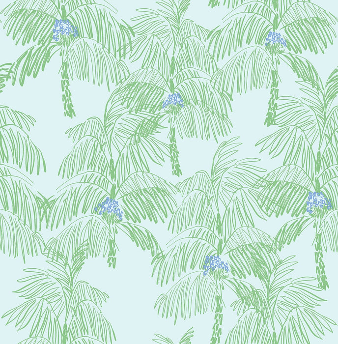 NextWall Palm Beach Baby Blue & Seafoam Wallpaper Sample NW40002