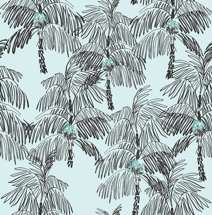 NextWall Palm Beach Sky Blue & Black Wallpaper Sample NW40012