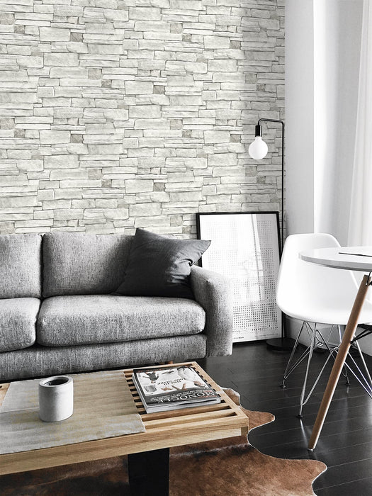 NextWall Stacked Stone Arctic Grey Wallpaper NW40200