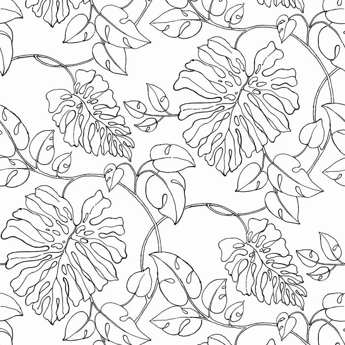 NextWall Tropical Linework Black & White Wallpaper Sample NW40508