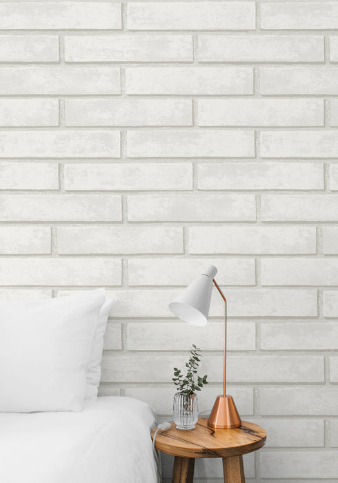 NextWall Monarch Brick Arctic Grey Wallpaper Sample NW40600