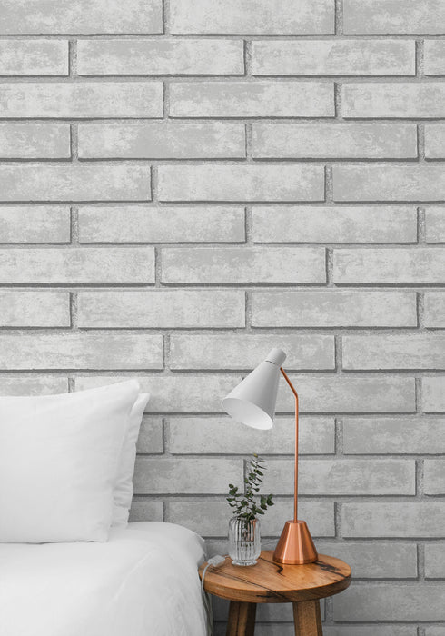 NextWall Monarch Brick Calcutta Grey Wallpaper Sample NW40608