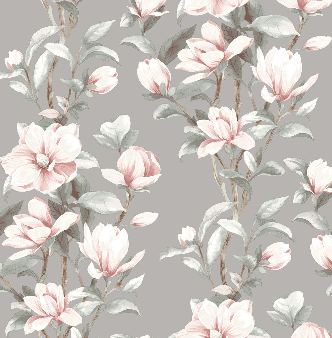 NextWall Magnolia Trail Metallic Silver & Petal Pink Wallpaper NW41401