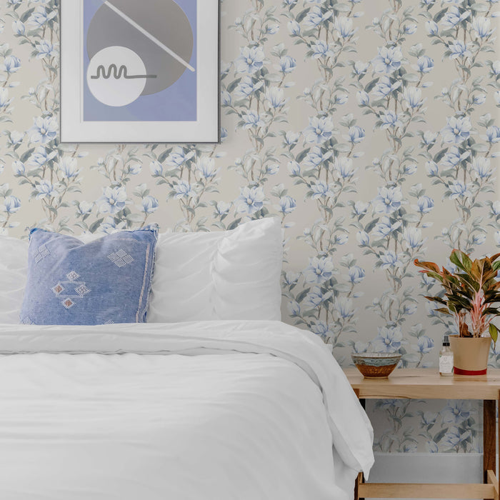 NextWall Magnolia Trail Linen & French Blue Wallpaper NW41412