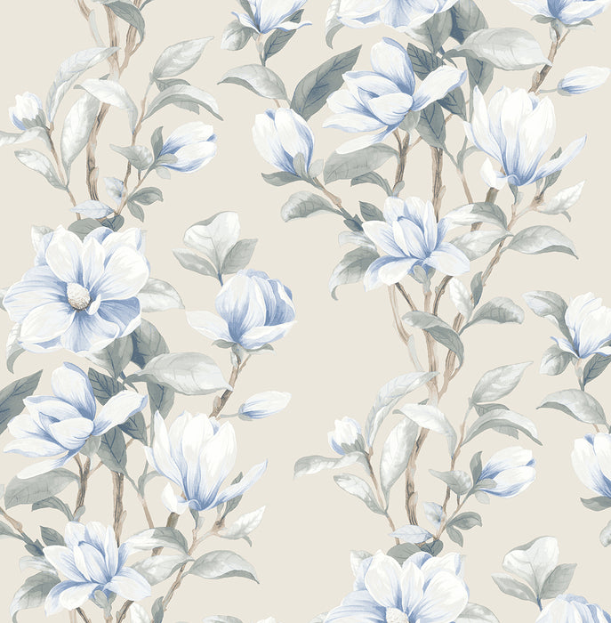 NextWall Magnolia Trail Linen & French Blue Wallpaper NW41412