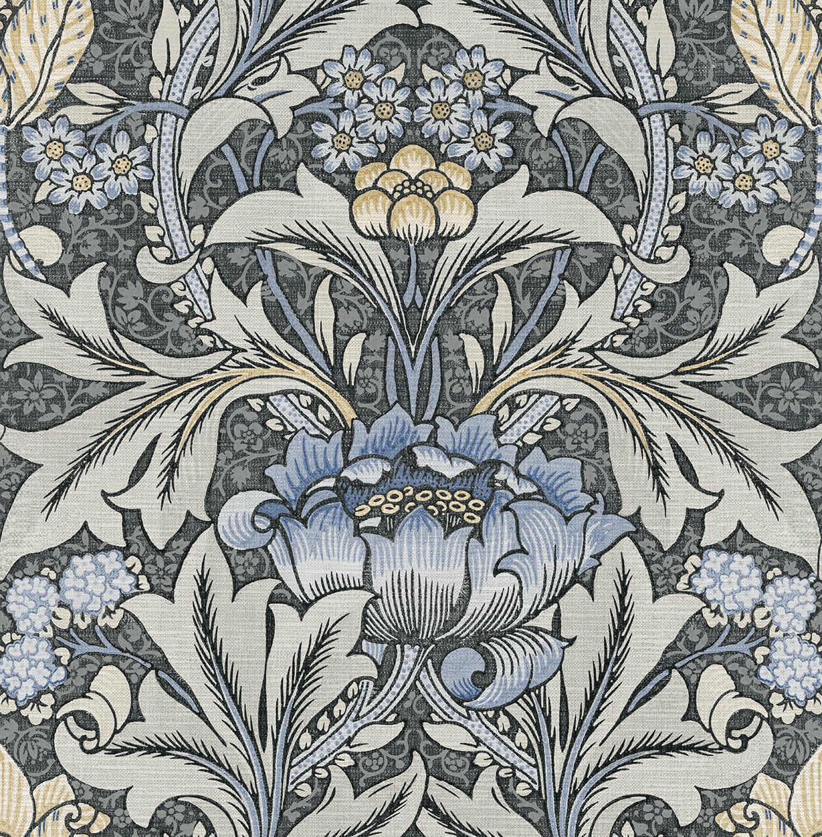 NextWall Acanthus Floral Charcoal & Carolina Blue Wallpaper NW41500