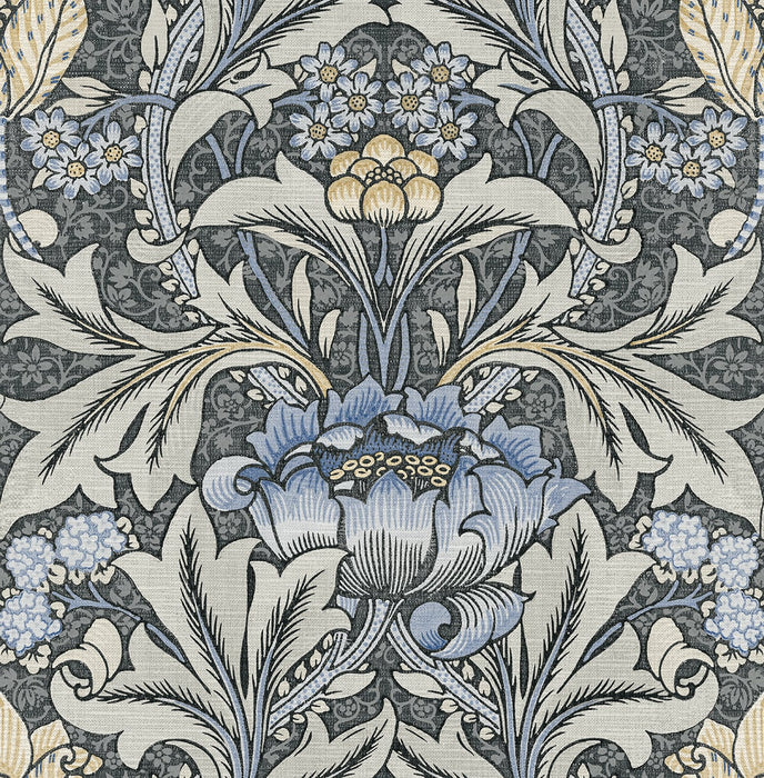 NextWall Acanthus Floral Charcoal & Carolina Blue Wallpaper Sample NW41500