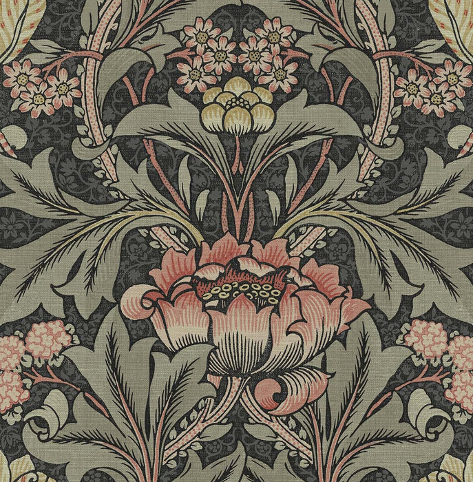 NextWall Acanthus Floral Charcoal & Rosewood Wallpaper Sample NW41501