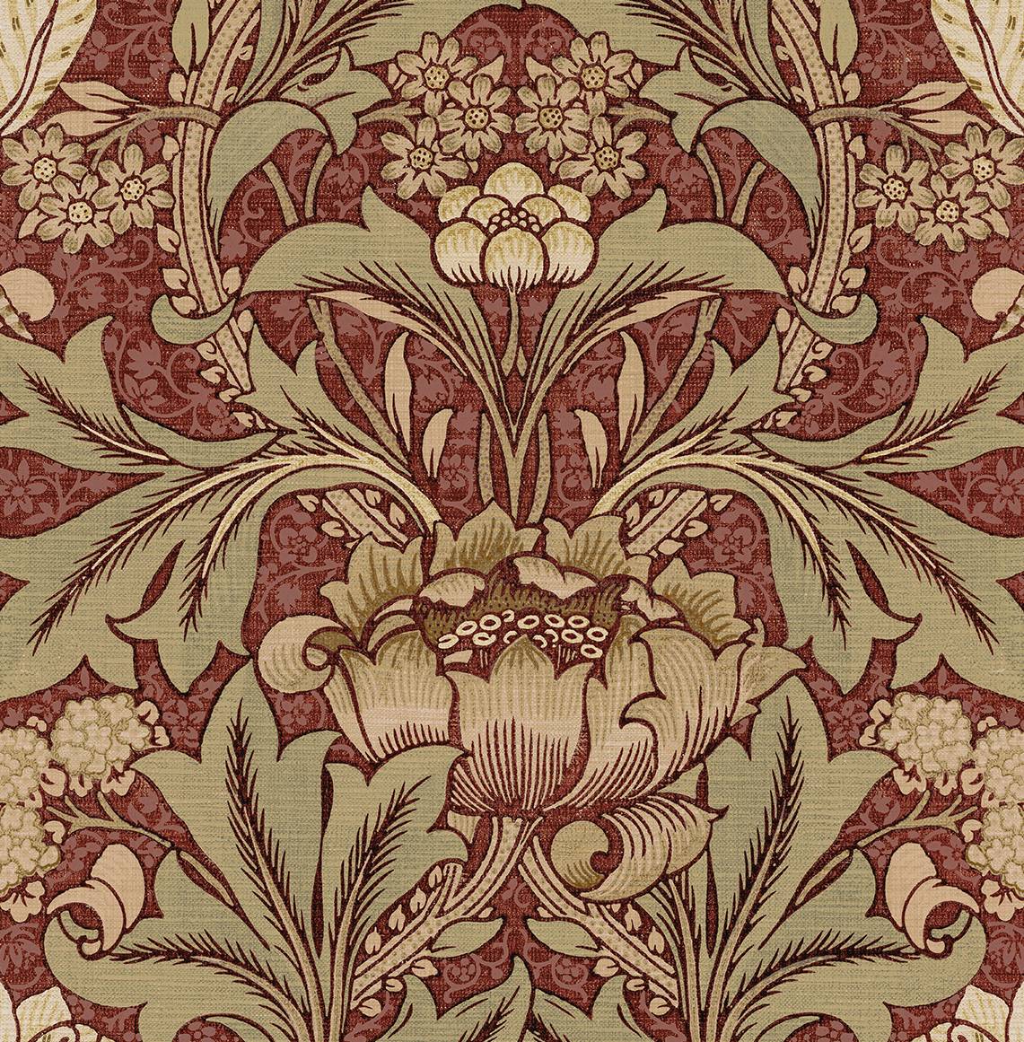 NextWall Acanthus Floral Red Clay & Lichen Wallpaper NW41511