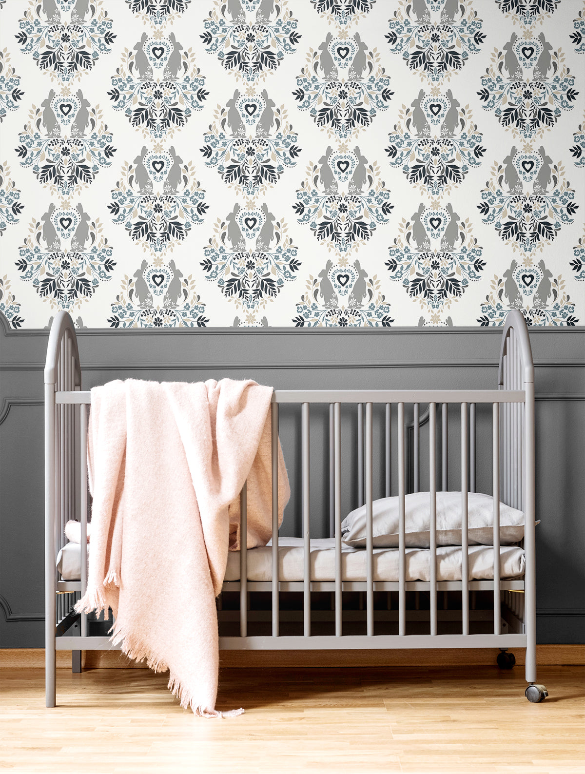 NextWall Spring Damask Bluestone & Grey Wallpaper NW41808