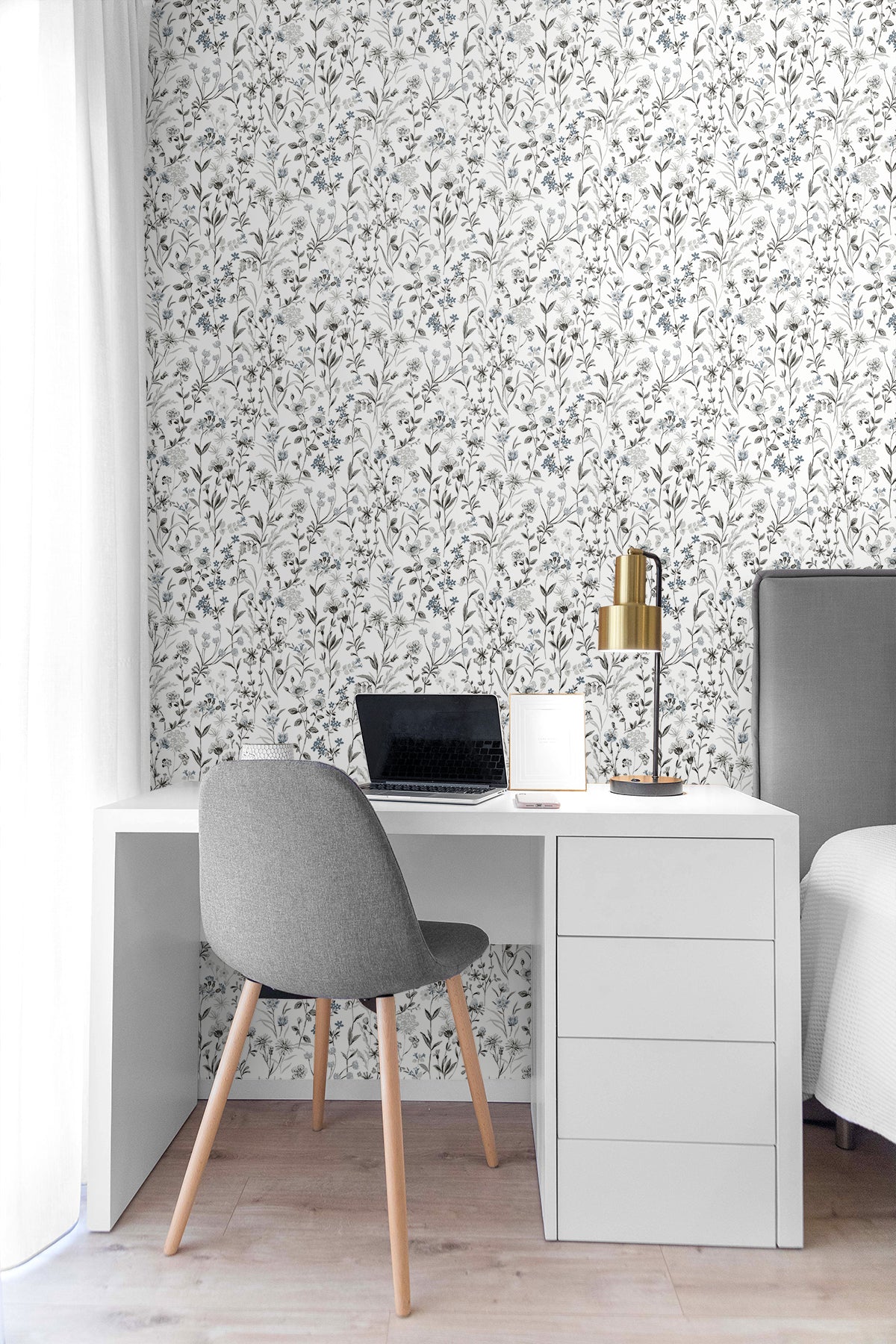 NextWall Wildflowers Charcoal & Bluestone Wallpaper NW41900