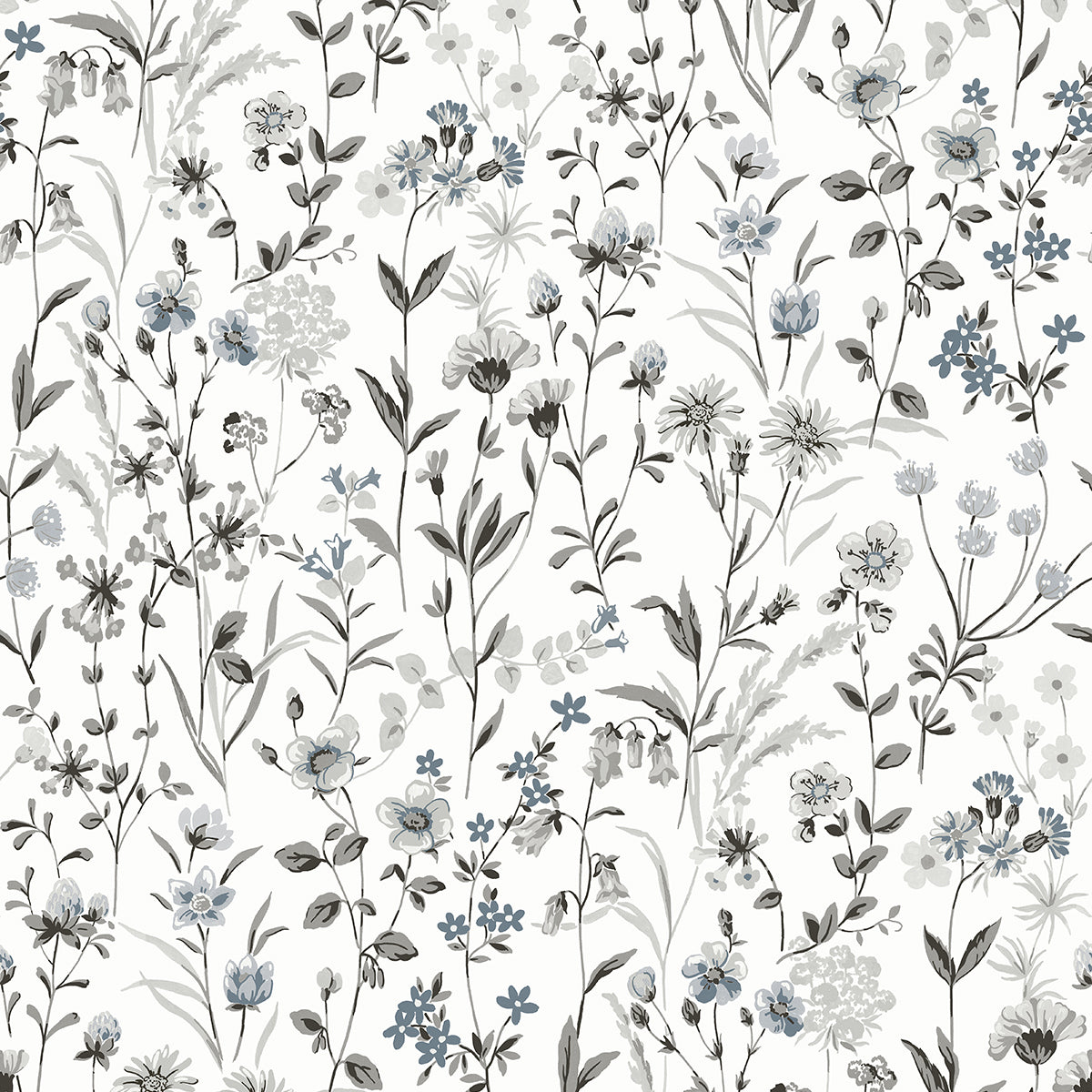 NextWall Wildflowers Charcoal & Bluestone Wallpaper NW41900