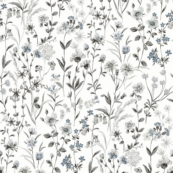 NextWall Wildflowers Charcoal & Bluestone Wallpaper NW41900