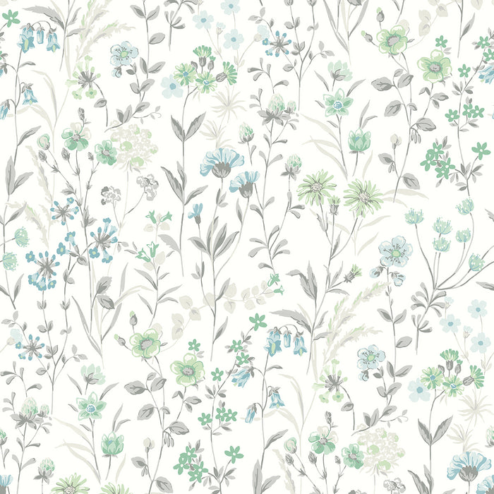 NextWall Wildflowers Dew Drop & Spring Green Wallpaper NW41924