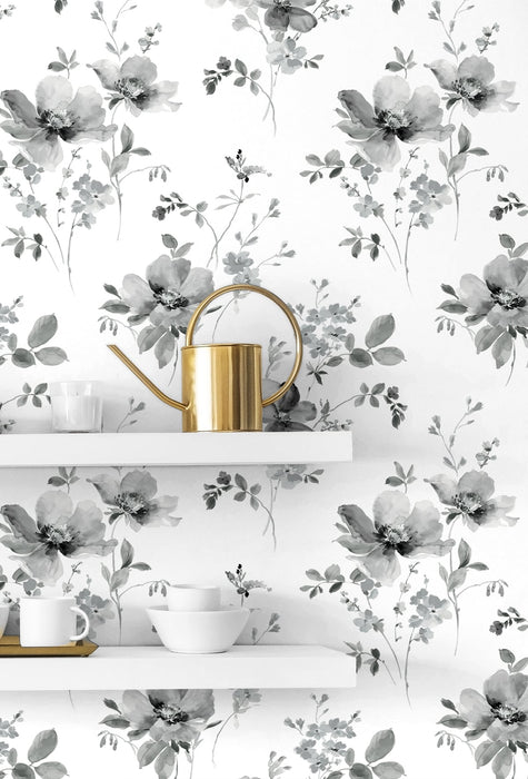 NextWall Watercolor Windflower Inkwell & Heather Wallpaper Sample NW42200