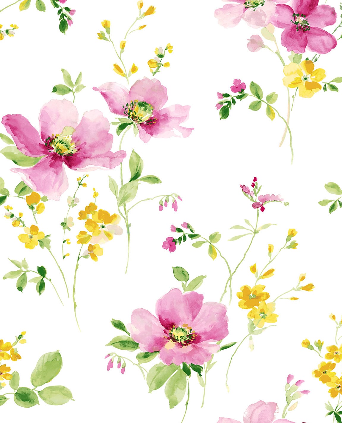 NextWall Watercolor Windflower Cerise Pink & Marigold Wallpaper NW42201