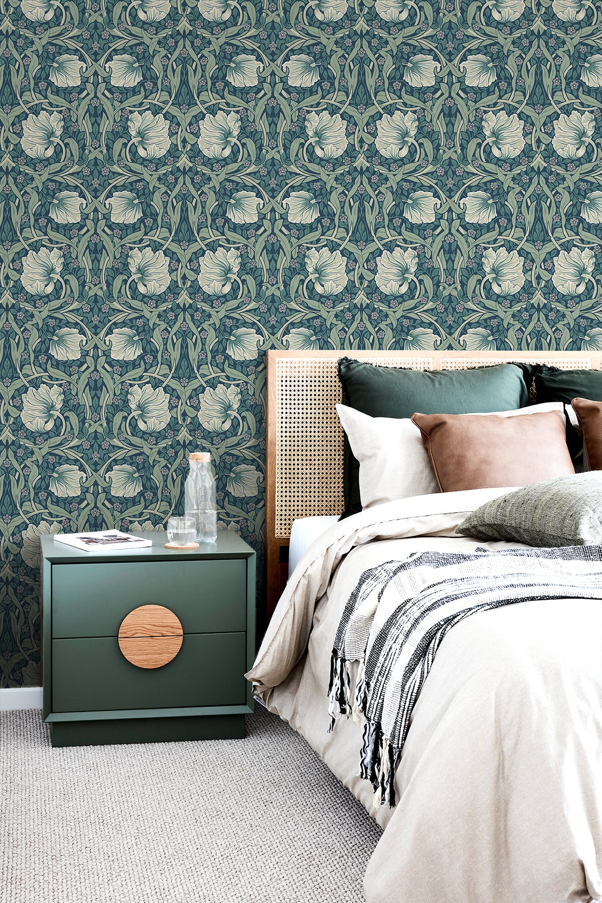 NextWall Pimpernel Floral Teal & Sandstone Wallpaper Sample NW42404