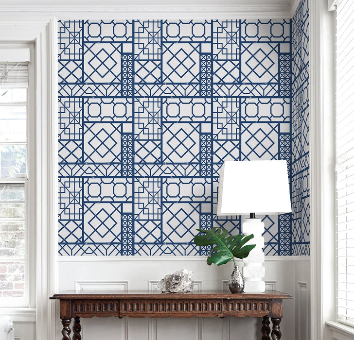 NextWall Garden Trellis Navy Blue Wallpaper Sample NW42602