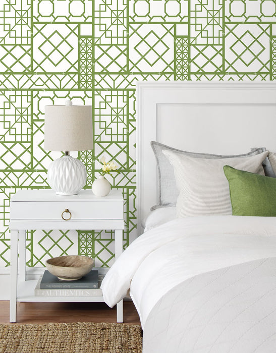 NextWall Garden Trellis Spring Green Wallpaper Sample NW42604