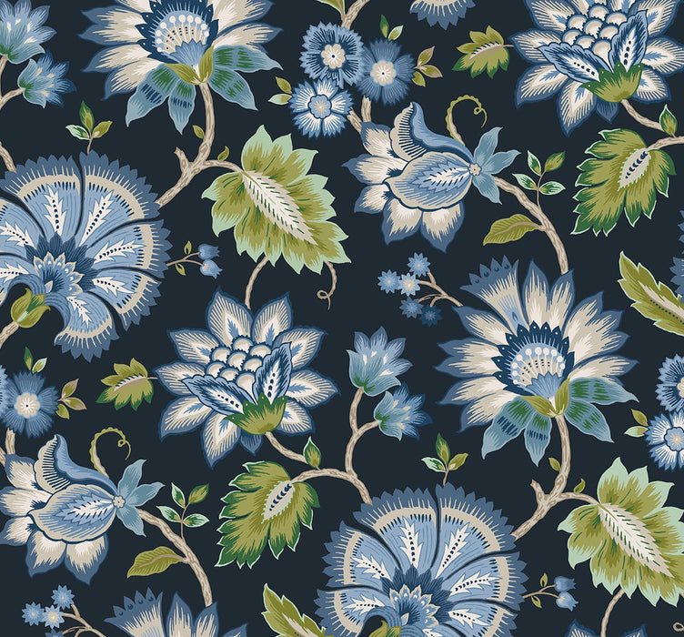 NextWall Jacobean Blossom Floral Midnight Blue Wallpaper Sample NW42712