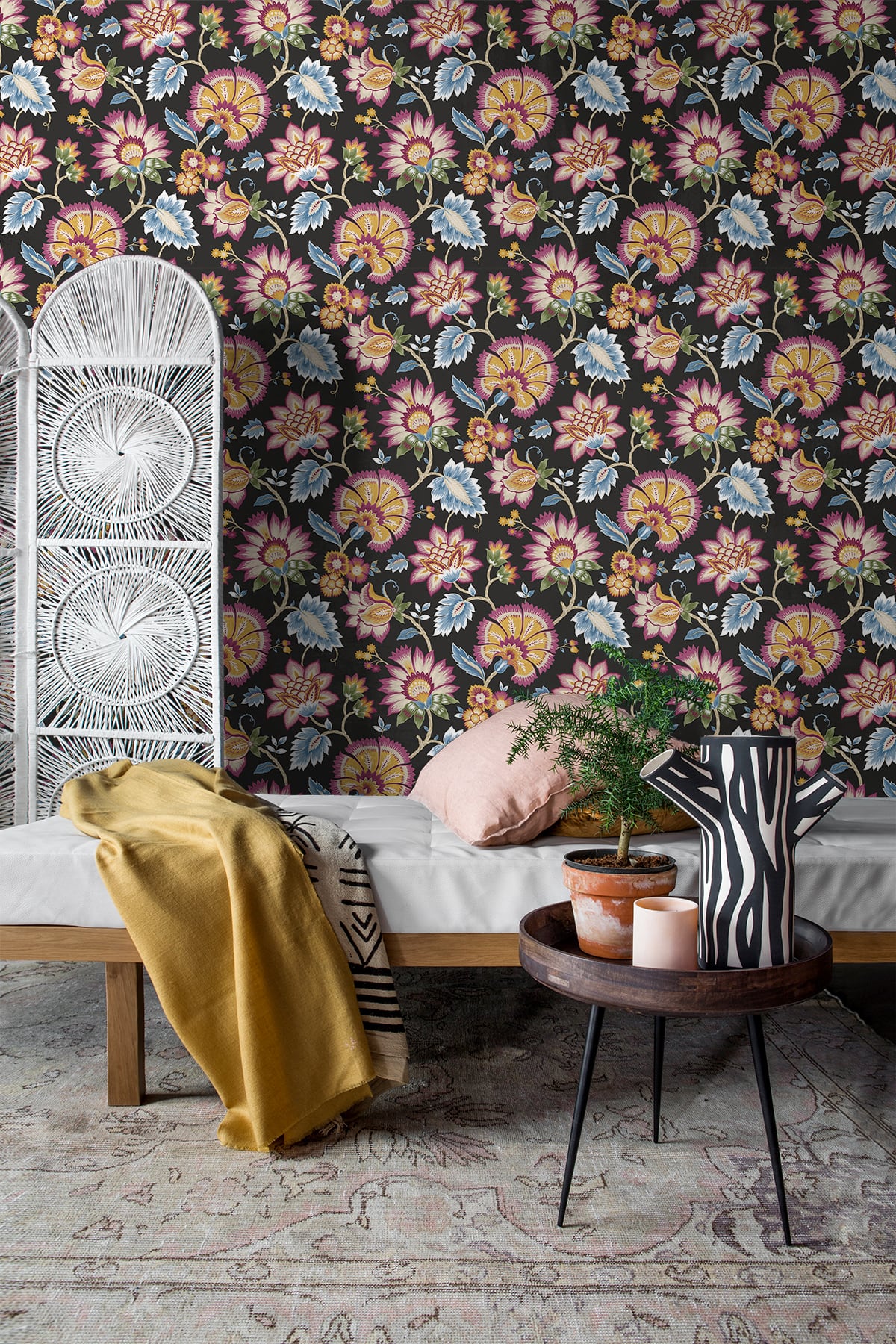 NextWall Jacobean Blossom Floral Cosmic Black Wallpaper NW42721