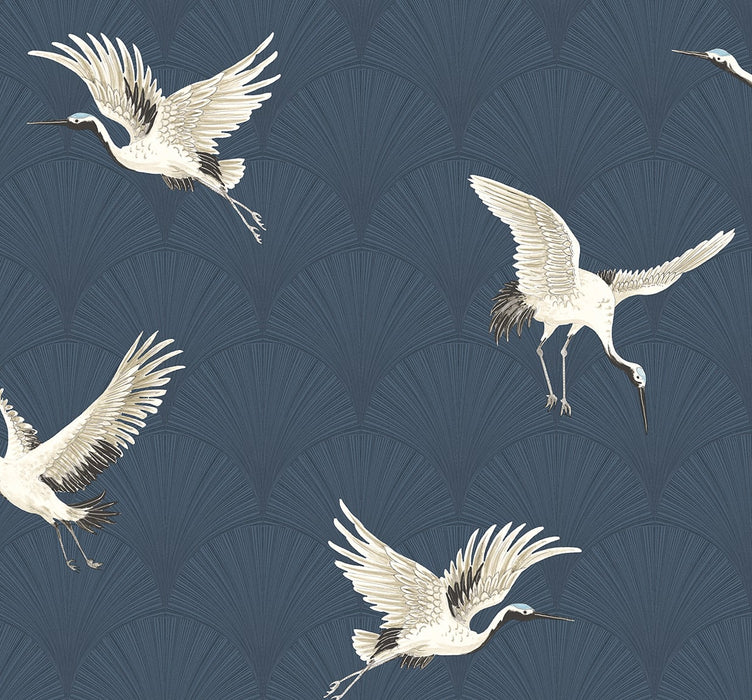 NextWall Cranes Denim Blue Wallpaper Sample NW42802