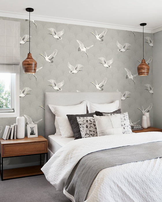 NextWall Cranes Argos Grey Wallpaper NW42808