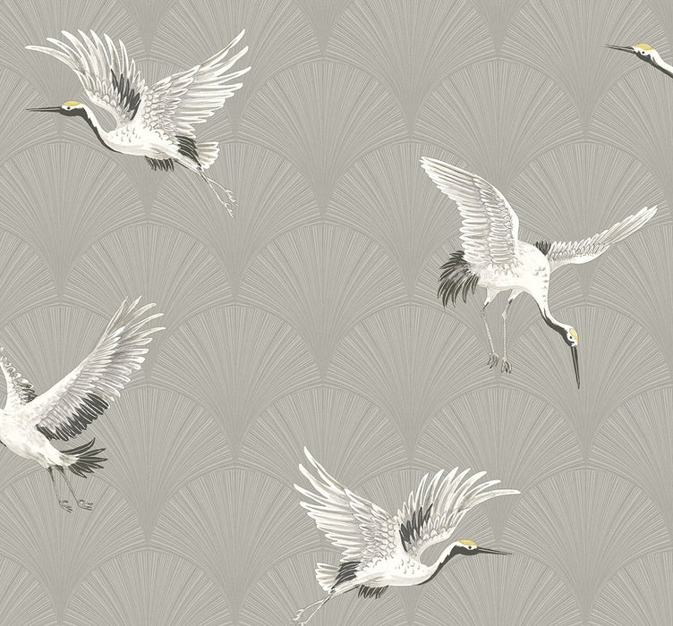 NextWall Cranes Argos Grey Wallpaper Sample NW42808