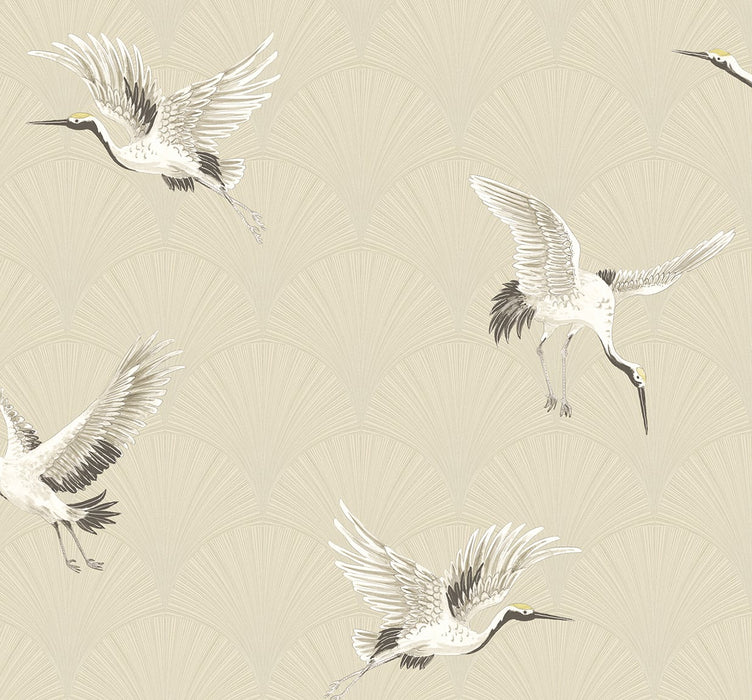 NextWall Cranes Alba Beige Wallpaper Sample NW42810