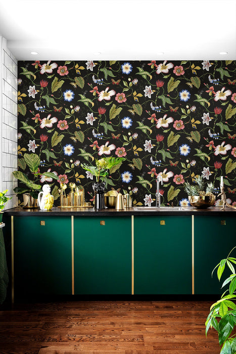 NextWall Summer Garden Floral Jet Black Wallpaper NW43000