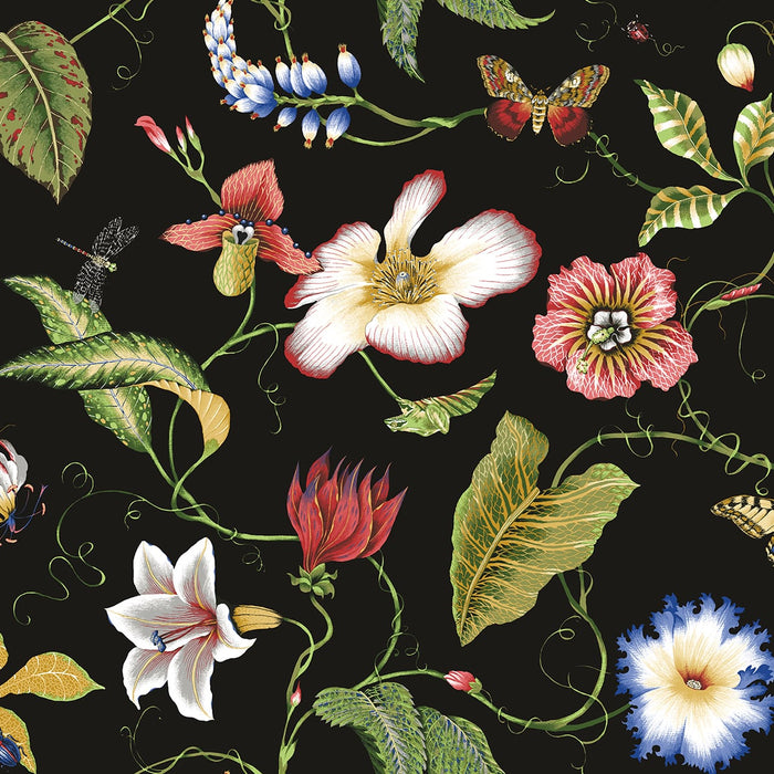 NextWall Summer Garden Floral Jet Black Wallpaper NW43000