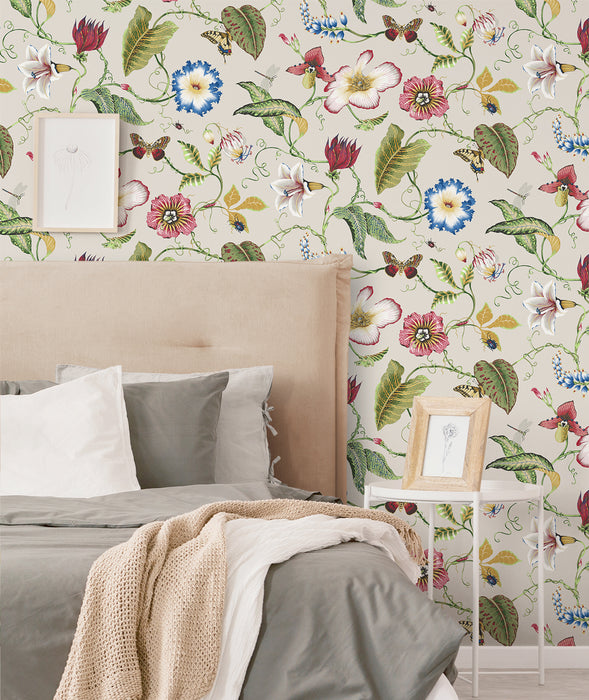 NextWall Summer Garden Floral Raspberry & Chartreuse Wallpaper Sample NW43001