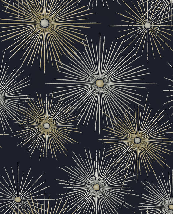 NextWall Starburst Geo Midnight & Gold Wallpaper Sample NW43102