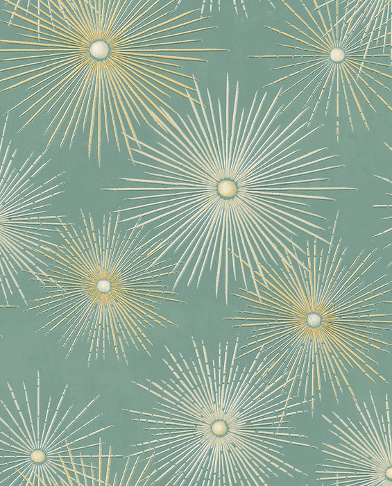 NextWall Starburst Geo Teal & Metallic Gold Wallpaper Sample NW43104