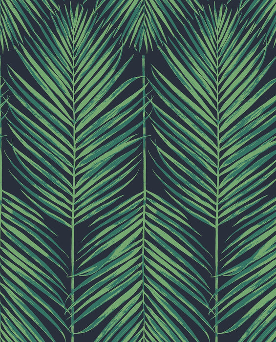 NextWall Tropic Palm Midnight Blue & Sea Green Wallpaper Sample NW43204