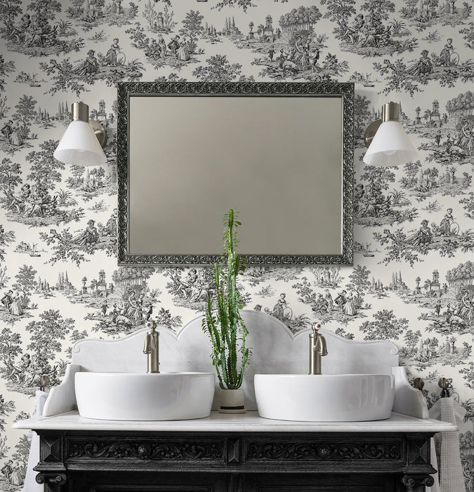 NextWall Chateau Toile Inkwell Wallpaper NW43300