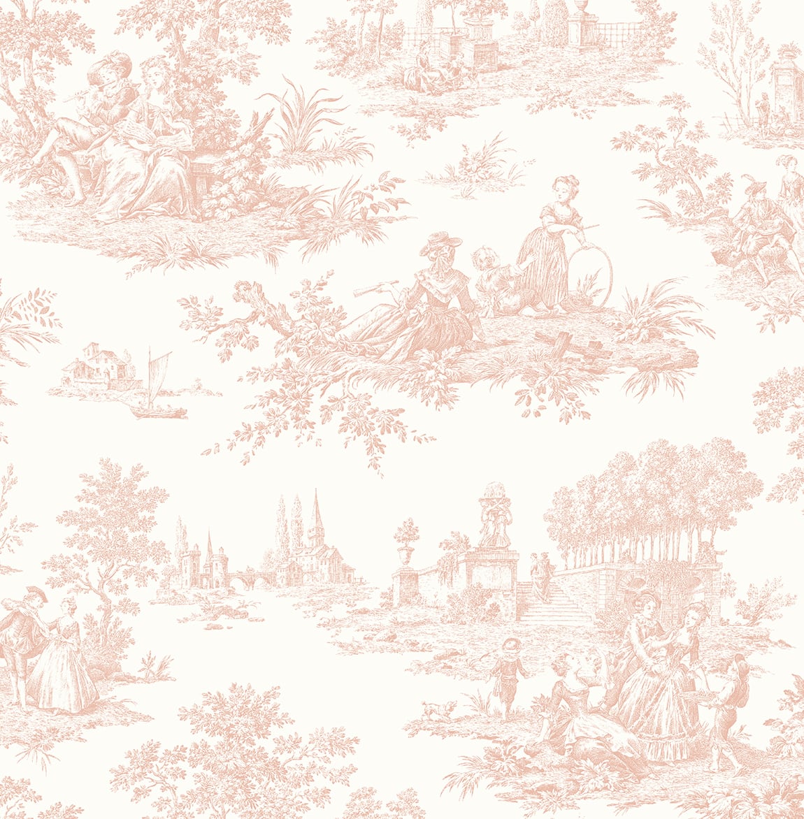 NextWall Chateau Toile Blush Wallpaper Sample NW43301