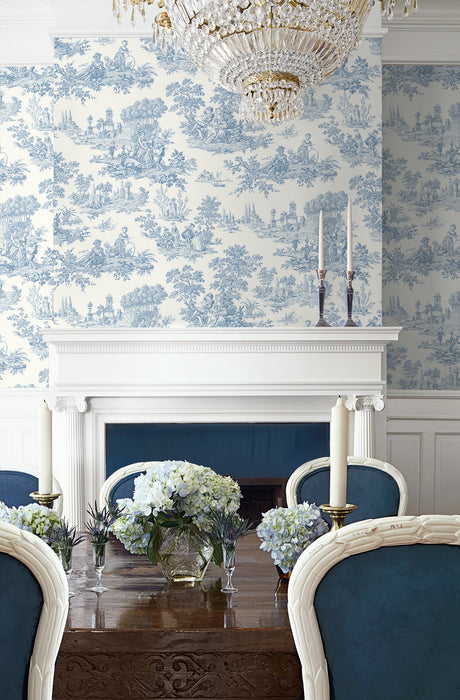 NextWall Chateau Toile Blue Bell Wallpaper NW43302