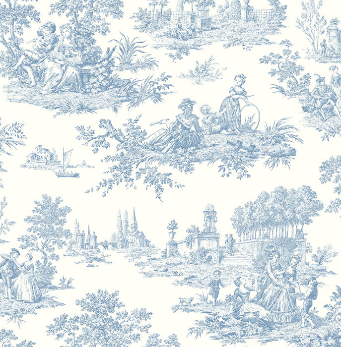 NextWall Chateau Toile Blue Bell Wallpaper Sample NW43302