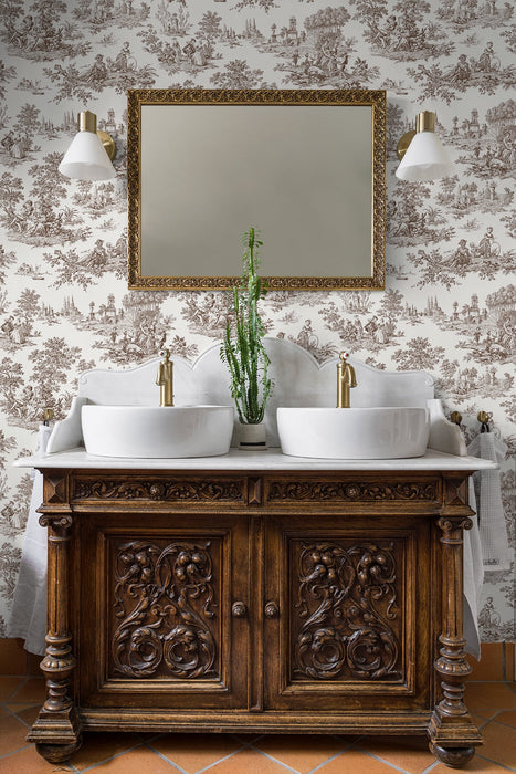 NextWall Chateau Toile Sable Brown Wallpaper Sample NW43307